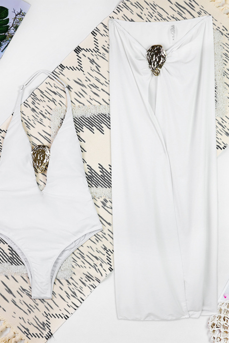 Women's Sexy Halter Cross Slim One Piece Swimsuit Set