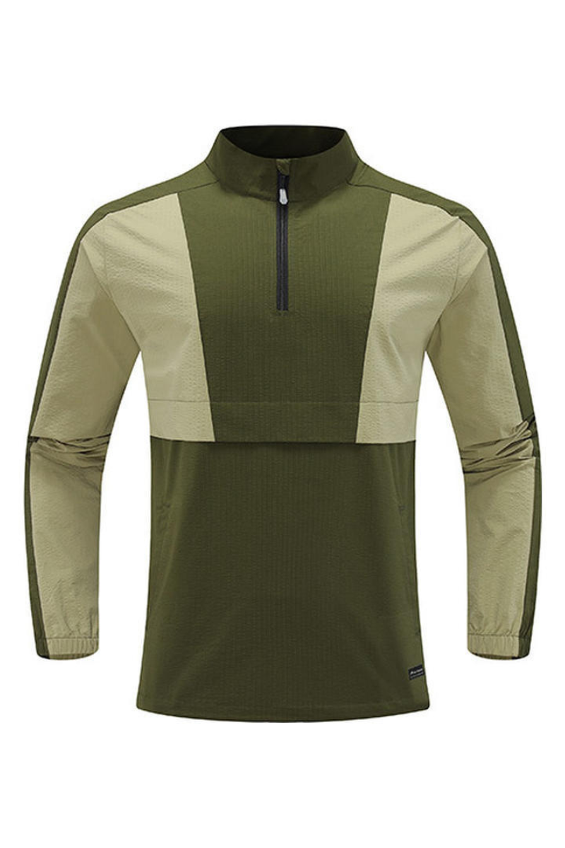 Men's Color Block Half Zip Mock Neck Outdoor Pullover Jacket