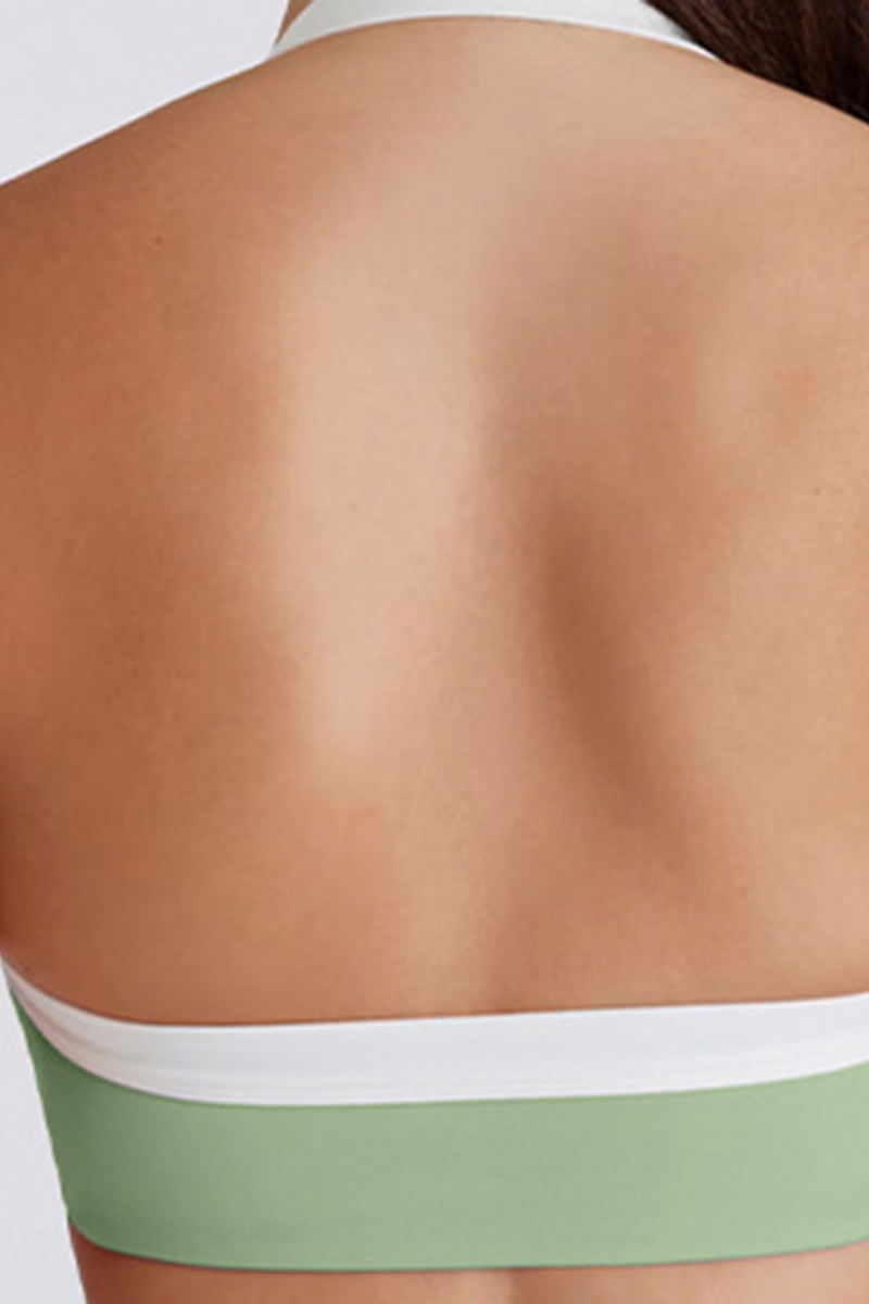 Women's Halterneck Twist Front Color-Block Sports Bra
