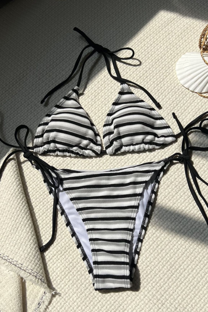 Women's Summer Colorful Striped Halter Neck Dopamine Bikini