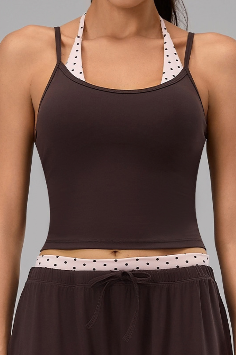 Women's Halterneck Polka Dot Cropped Workout Yoga Tank Top