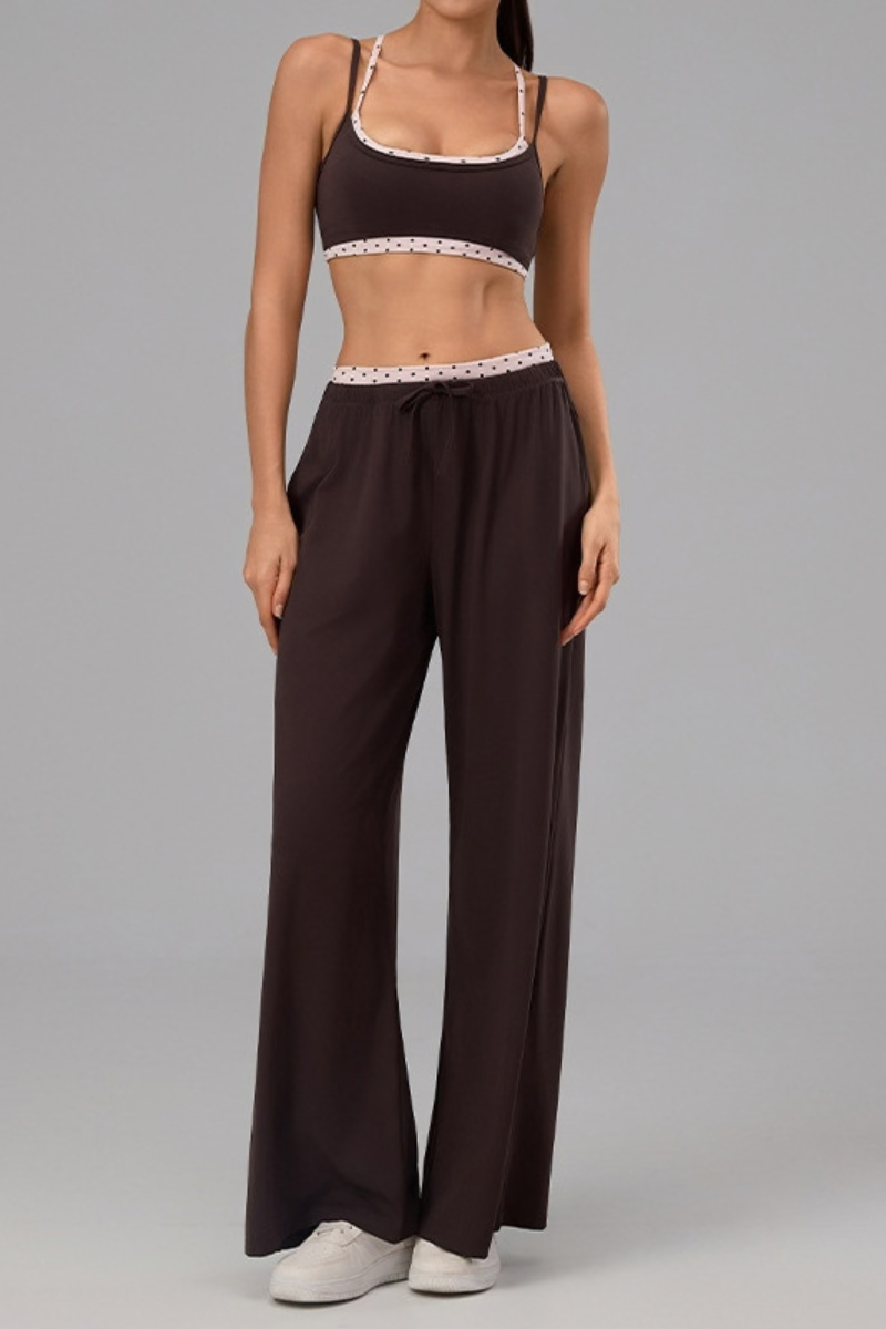 Women's Polka Dot Contrast Bra and Wide Leg Pants Yoga Set