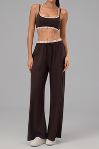 Women's Polka Dot Contrast Bra and Wide Leg Pants Yoga Set