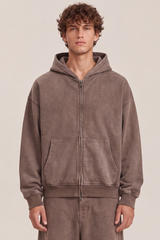 Men's Fall 100% Cotton Retro Boxy Two-Way Zip Hooded Jacket