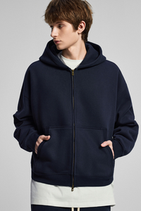 Terry cloth-lined, fuzzy-zipper sweatshirt