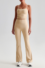 Women's Y-Back Cropped Tank Top & Yoga Flared Pants Set