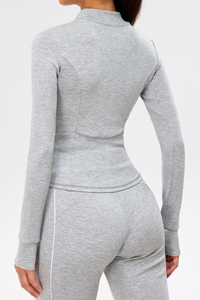 Women's Slim-Fit Stand Collar Finger Cuffs Yoga Sport Jacket