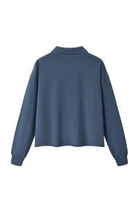 Unisex Fall 100% Cotton Washed Boxy V-Neck Polo Sweatshirt