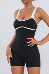 Women's Wide Strap Contrast Binding Fitted Romper with Short