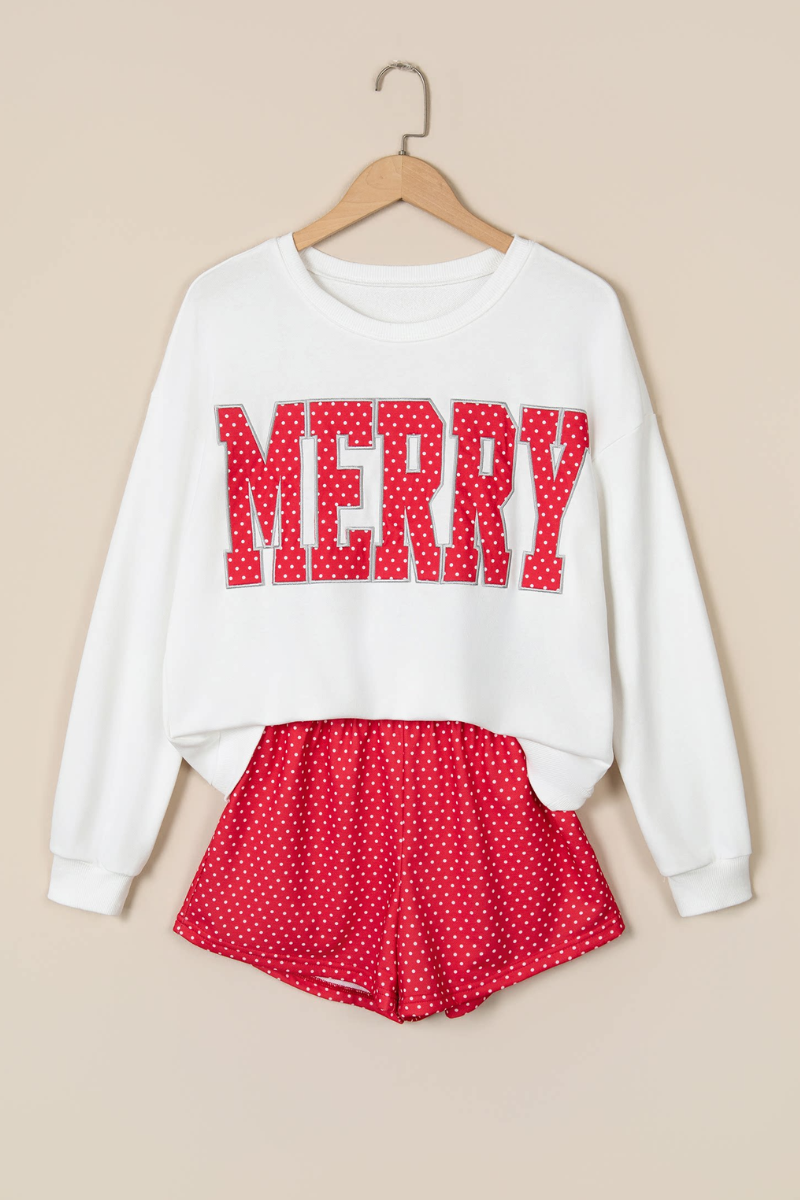 Women's Fall Christmas Embroidery Sweatshirt And Short Set