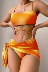 Women's Tie Dye Back Tie High Waist Bikini Set - 3pcs