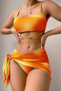 Women's Tie Dye Back Tie High Waist Bikini Set - 3pcs