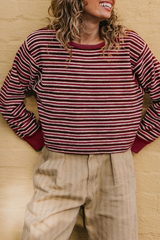 Women's Fall/Winter Striped Crew Neck Cropped Knit Sweater