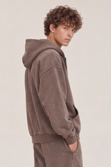 Men's Fall 100% Cotton Retro Boxy Two-Way Zip Hooded Jacket