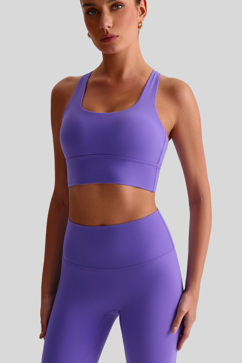 Women Cross Back Naked Feel Sports Bra: Removable Padded Yoga Top + Crisscross Back Design
