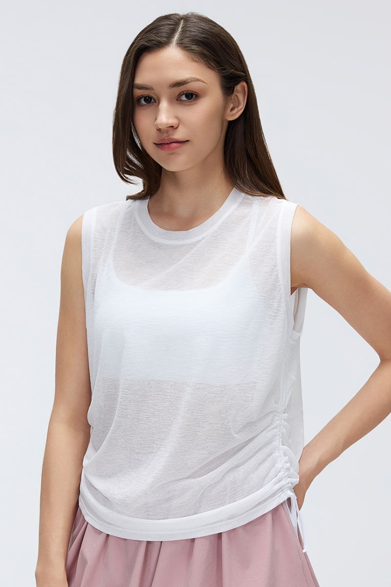 Women's Summer Sheer Breathable Drawstring Sports Tank Top