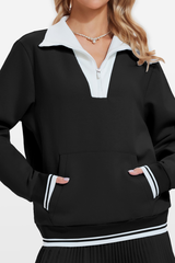 Women's Half-Zip Color Block Front Pocket Tennis Sweatshirt