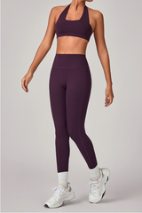 Women's Set:U-neck Halterneck Bra And High-Waist Leggings