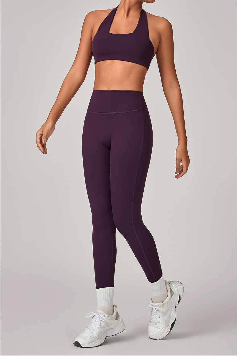 Women's Set:U-neck Halterneck Bra And High-Waist Leggings