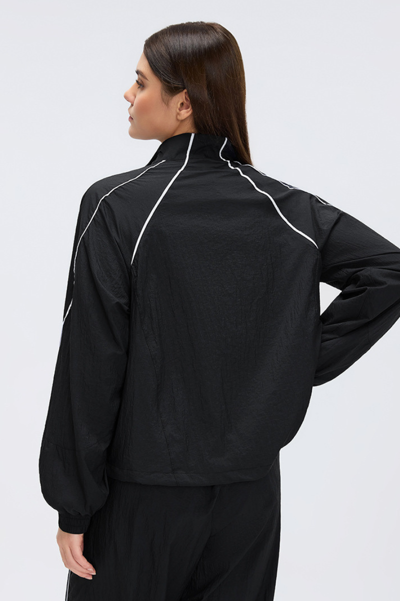 Women's Stand Collar Lightweight Drawstring Hem Sports Jacket