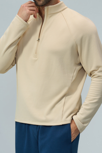 Men's Fall Half Zip Mock Neck Fleece Sports Long Sleeve Top