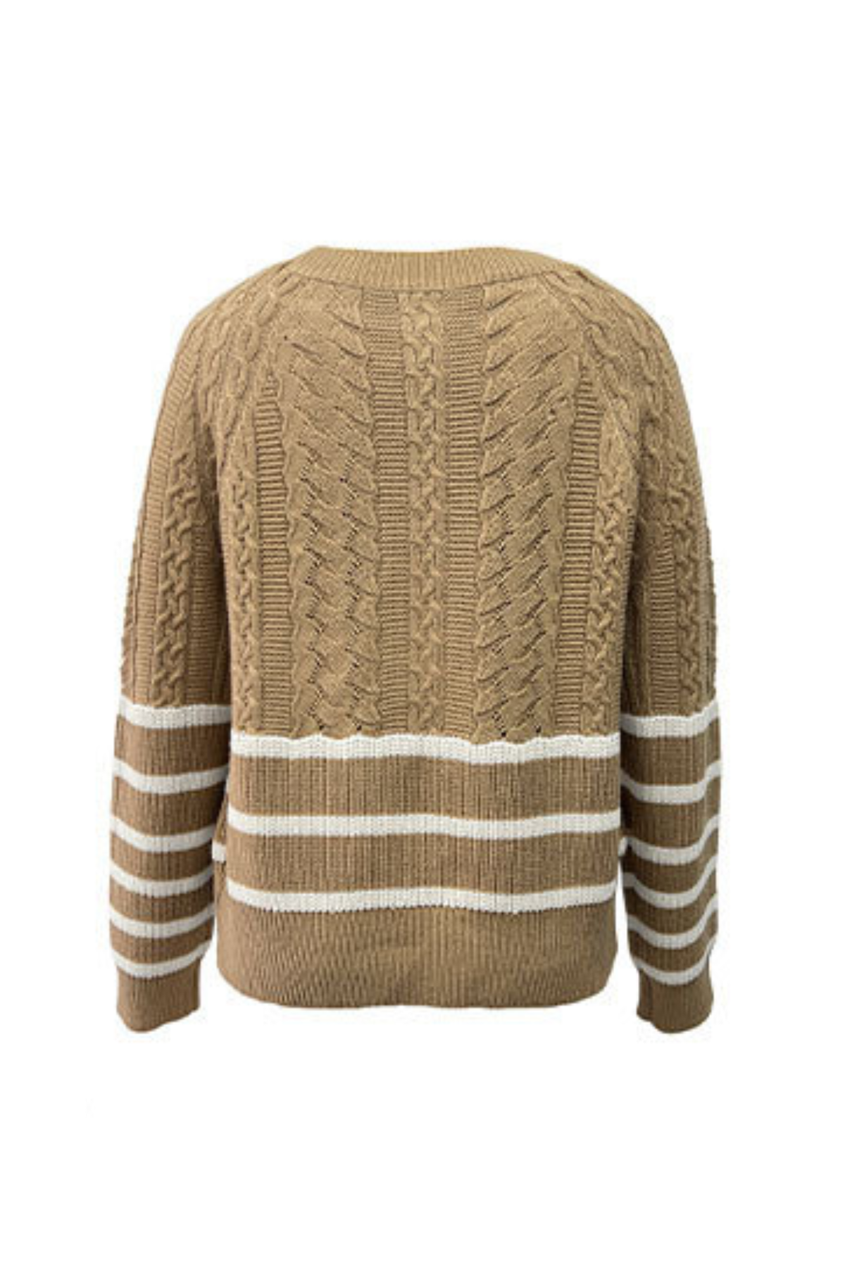 Women's Winter Crew Neck Cable Knit Contrast Stripe Sweater