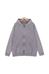 Unisex Fall Washed Vintage Zip-Up Hooded Sports Jacket