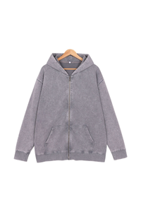 Unisex Fall Washed Vintage Zip-Up Hooded Sports Jacket