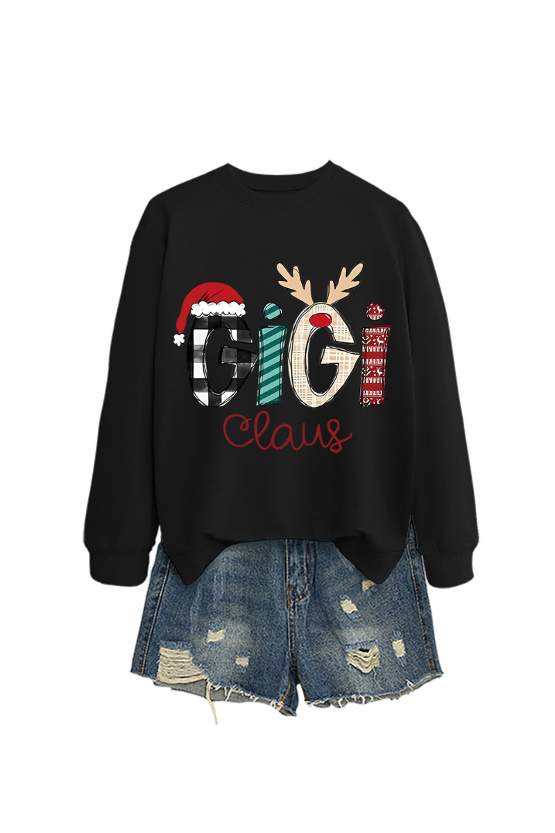 Christmas Print Crew Neck Loose Pullover Sweatshirt