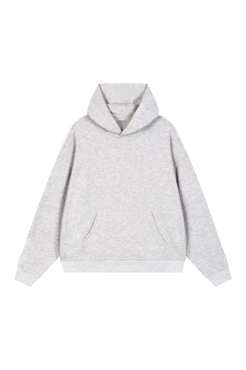 Unisex Fall Boxy Fit Waffle Texture Pullover Relaxed Hoodie