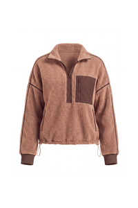Women's Fall Half Zip Stand Block Drawstring Hem Sweatshirts