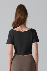 Women's Athletic Twist-knot Waist Cropped T-shirt