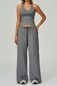 Women Fall Set:Tank Top & Wrap Tie Long Sleeve Top & Pants
