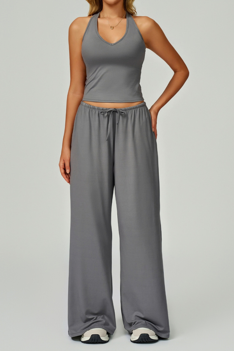 Women Fall Set:Tank Top & Wrap Tie Long Sleeve Top & Pants