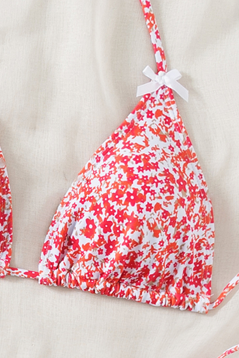 Women's Floral Print Tie Side Triangle Cup Bikini
