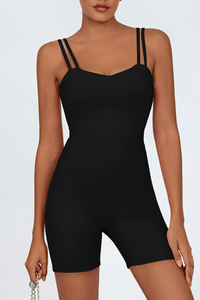 Women's Double Thin Strap Twist Cutout Back Workout Jumpsuit