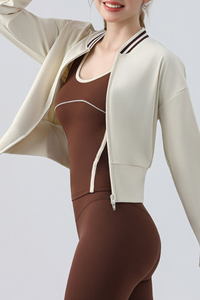 Women's Double Zip Contrast Stripe Trim Slim Fit Jacket
