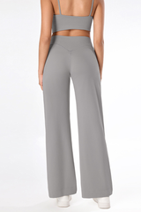Women's Brushed Yoga Set:V-Neck Tank Top & Wide-Leg Pants