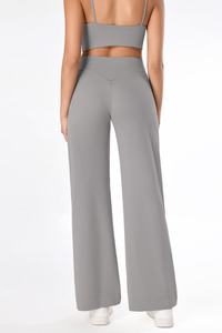 Women's Brushed Yoga Set:V-Neck Tank Top & Wide-Leg Pants