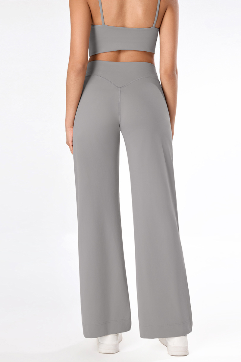 Women's Brushed Yoga Set:V-Neck Tank Top & Wide-Leg Pants