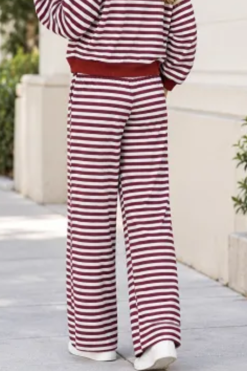 Plus Size Women's Fall Stripe Elastic Waistband Casual Pants