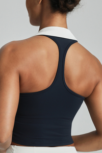 Women's color-blocked lapel sports tank top.