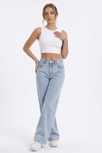 Women's High-Waisted Vintage Washed Baggy Wide-Leg Jeans