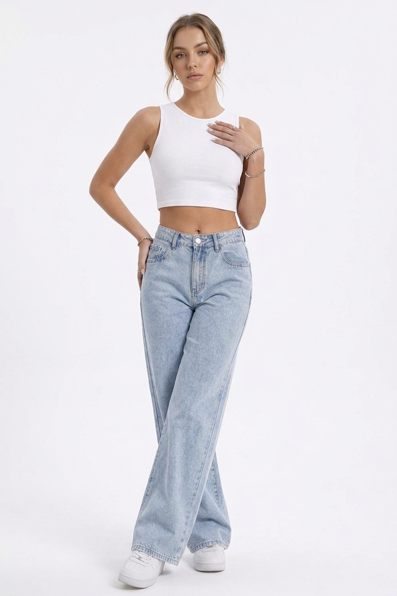 Women's High-Waisted Vintage Washed Baggy Wide-Leg Jeans
