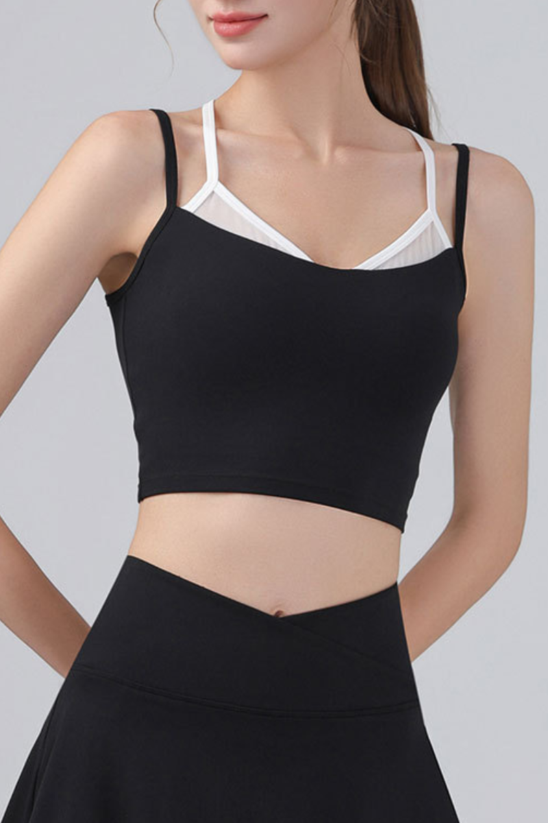 Women's Double Straps Mesh Spliced Cropped Sports Cami