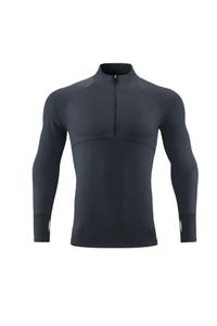 Men's Half Zip Mock Neck Finger Cuffs Long Sleeve Sports Top