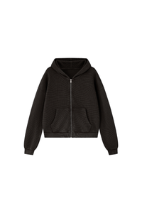 Unisex Fall Vintage Washed Waffle Full Zip Up Hooded Jacket