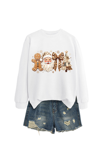 Women's Fall Christmas Santa Bow Printed Multicolor Pullover