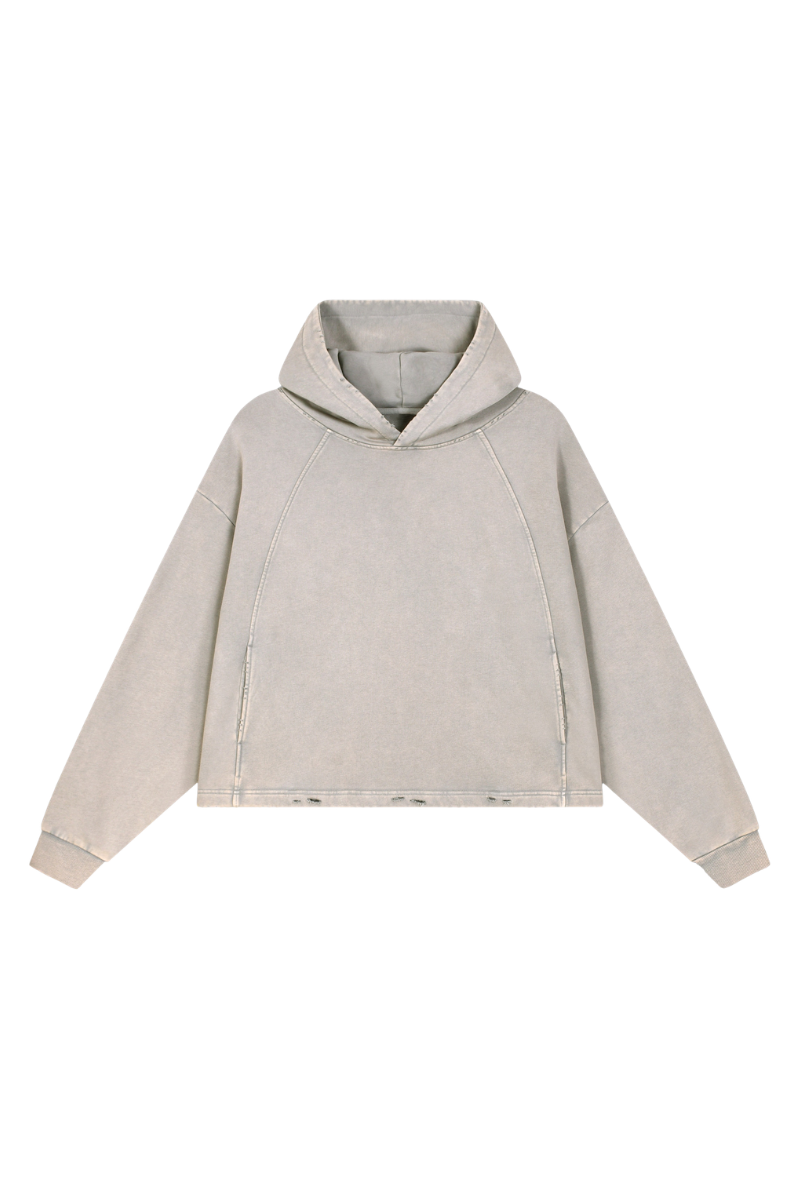 Women's Fall Vintage Washed Raw Hem Crop Boxy Hoodie