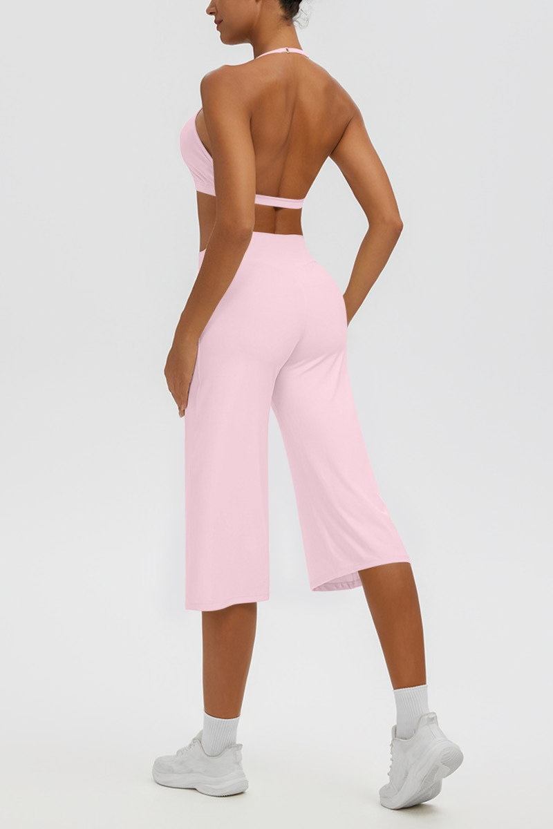 Women's Halter Bra & Wide Leg Yoga Cropped Pants Set